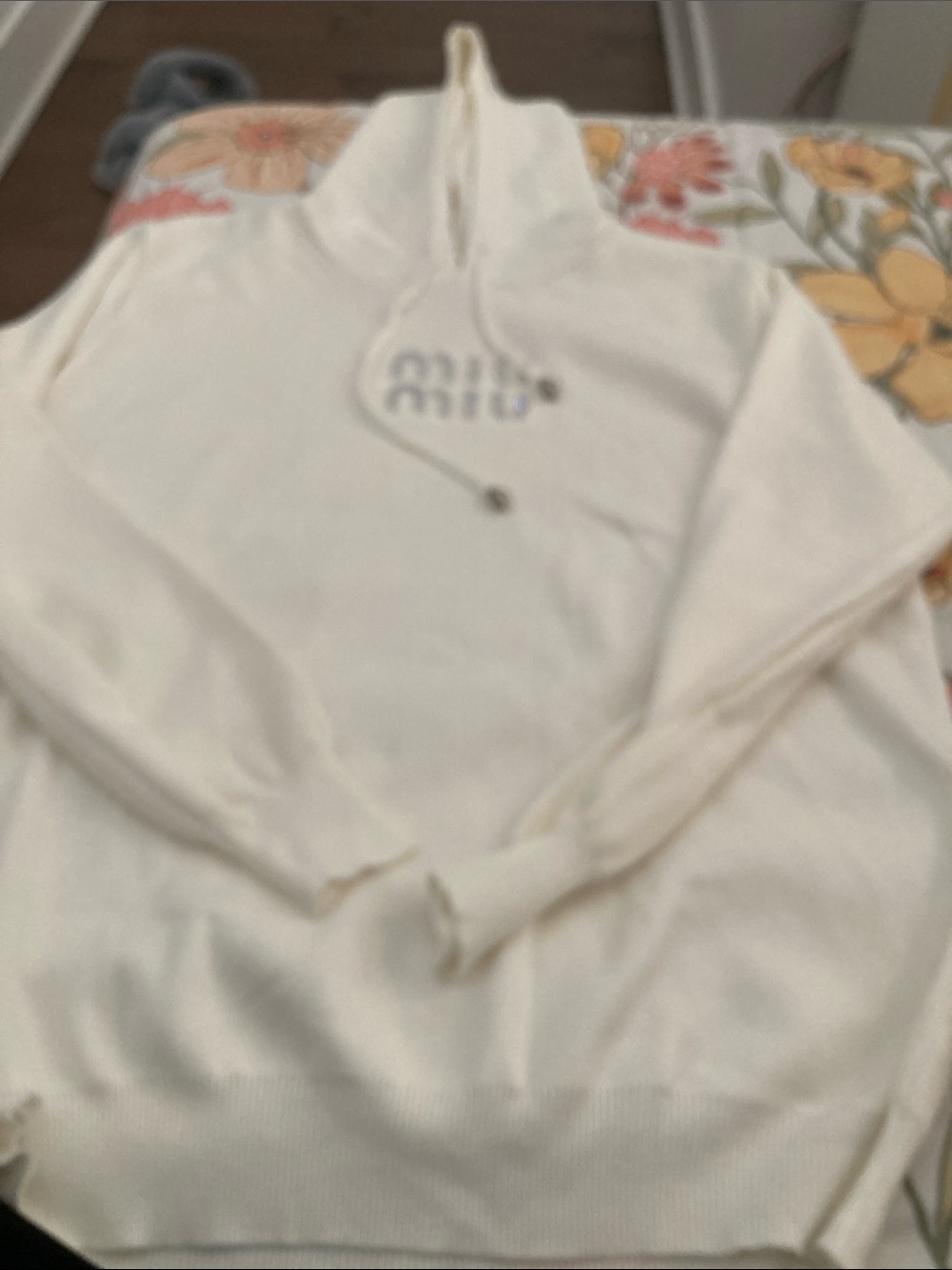 Miu Miu Cream Knit Hoodie Sweater